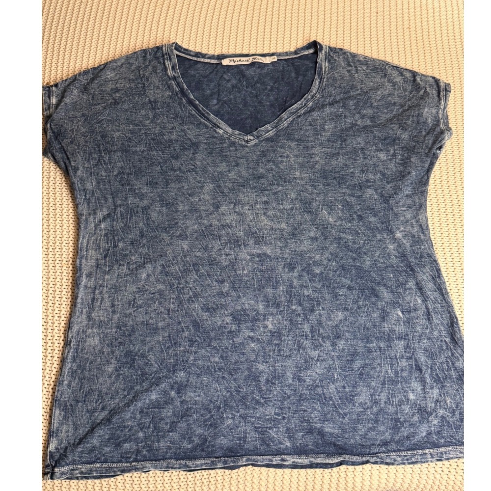 Michael Stars Blue Acid Wash V-Neck Cotton Tee OS
